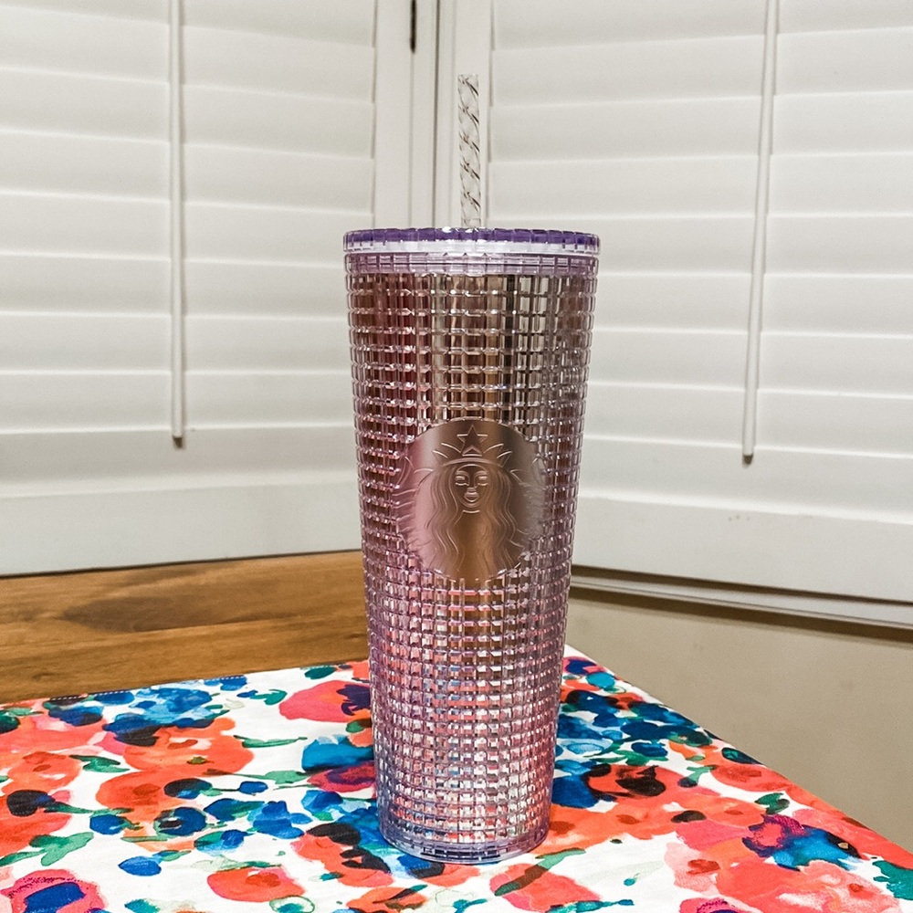 NWT - Starbucks Platinum Silver Grid Jeweled Tumbler Cold Cup 24 oz (Venti)